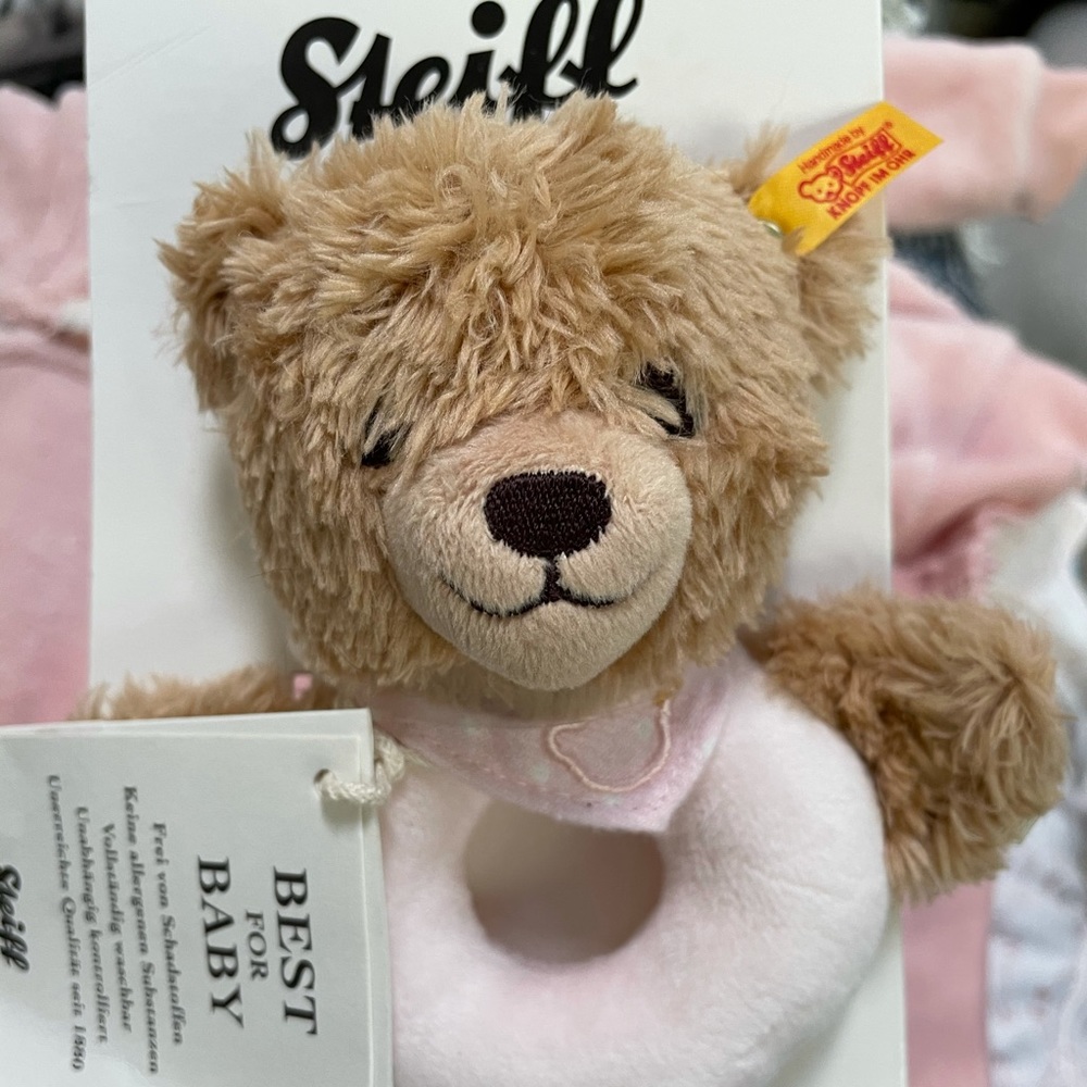 3/$15 New retired Steiff pink bear rattle